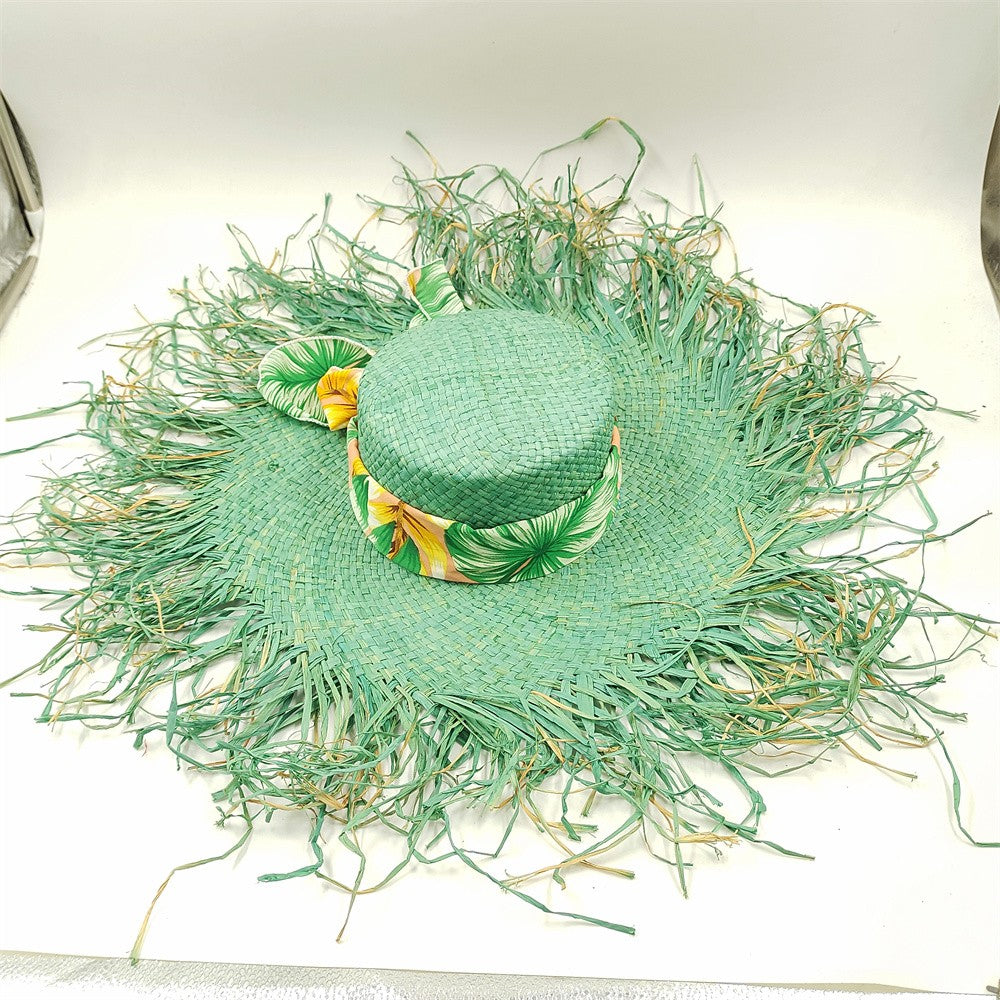 Straw hat women summer Large eaves beach vacation photo sunscreen straw hat personality European style foldable beach hat