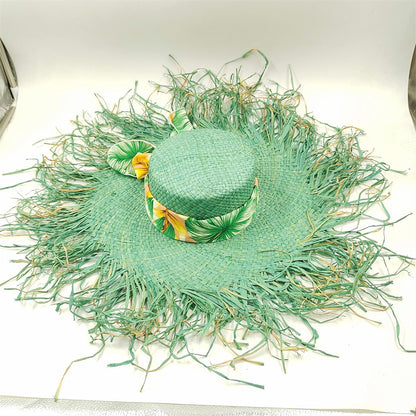 Straw hat women summer Large eaves beach vacation photo sunscreen straw hat personality European style foldable beach hat