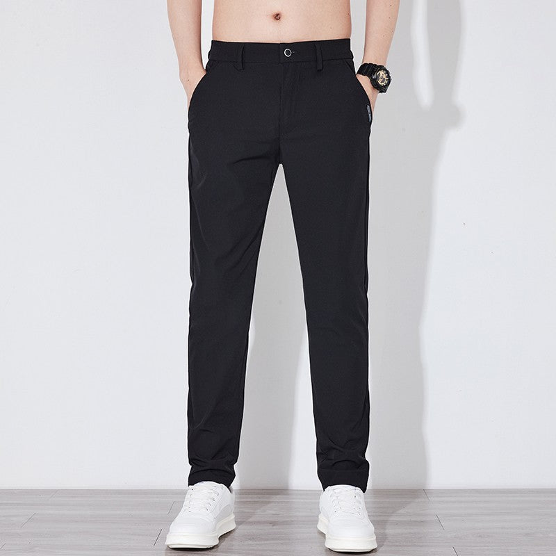 Summer Silk Stretch Smooth Trousers Men Business Elastic Waist Korean Classic Thin Cool Black Gray Casual Suit Pants Male Brand