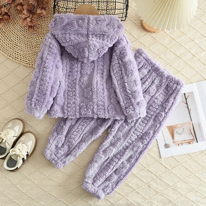 Baby Girl Clothes Purple Plush Jacquard Top+Pants 2-piece Set for Autumn and Winter Home Kids Casual Pajamas 3-7 Years Old