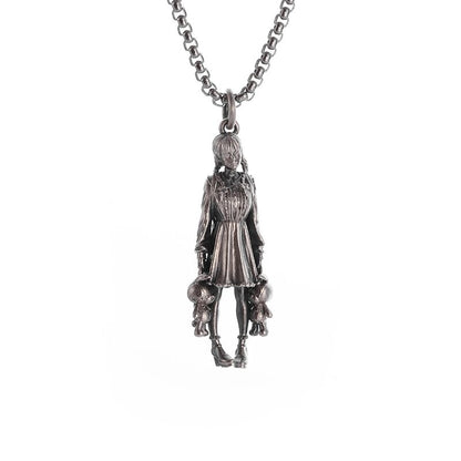 Colar Pingente Menina Bonita Anime Mecha Banhado a Prata Joia da Moda Hip-Hop Rock Punk Presente para Homens e Mulheres