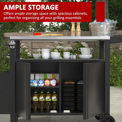 xl outdoor grill cart with wheels, weatherproof outdoor kitchen outdoor bar cart mobile bbq with foldable stainless steel top &