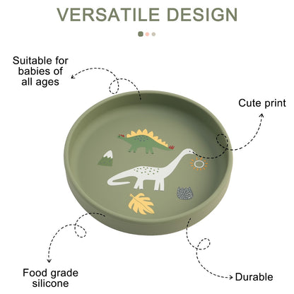 1PCS Dinosaur Silicone Baby Plate BPA Free Cartoon Food Tray For Toddlers Self Feeding Training 6M+ Easy Clean Tableware