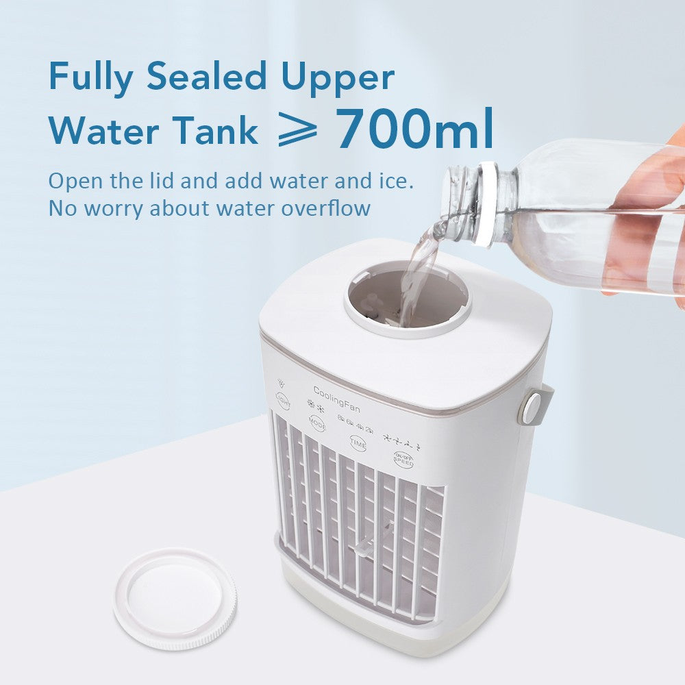 Ar Condicionado Portátil Ventilador de Mesa Spray Duplo Atomização Ultrassônica 3/4 Velocidades Silencioso Refrigerador de Ar Luz Noturna Ventilador Elétrico Doméstico
