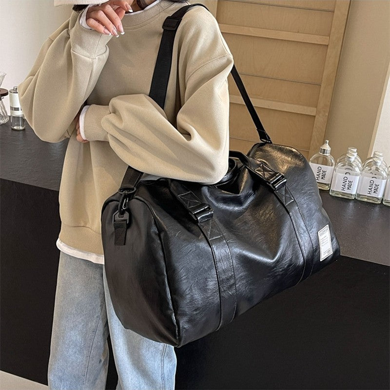 Fashion Women'S Travel Totes Duffle PU Leather Gym Sports Fitness Casual Luggage Handbag Shoes Pocket Shoulder Weekend Bag