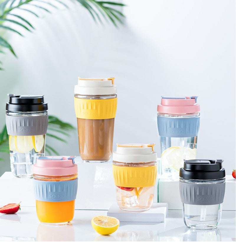 Copo de Vidro GIANXI com Tampa e Canudo Copo de Chá Transparente Portátil à Prova de Vazamentos para Suco Leite Café Utensílios de Cozinha