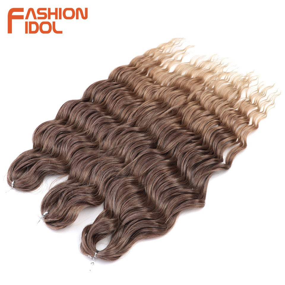 FASHION IDOL Cabelo de Crochê Torção Laranja Extensões de Cabelo Trançado de Onda Profunda Sintética Cabelo Onda de Água 24 Polegadas Fibra Resistente ao Calor