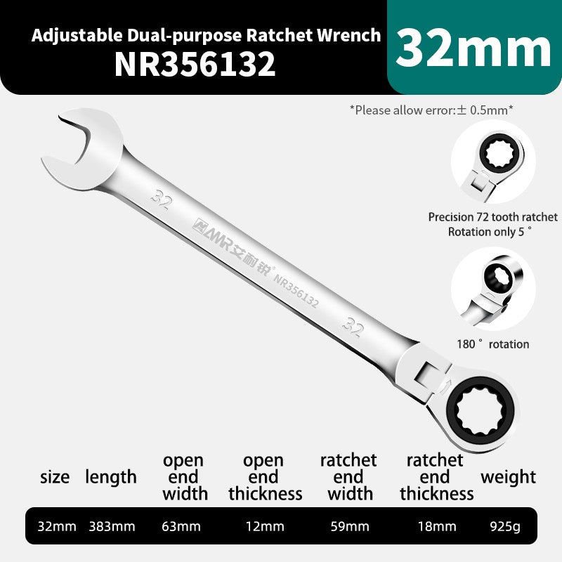 Conjunto de Chaves Catraca AMR Ferramenta Manual de 72 Dentes Cabeça Flexível Acabamento Espelhado 6mm-32mm Reparo Automotivo e Residencial