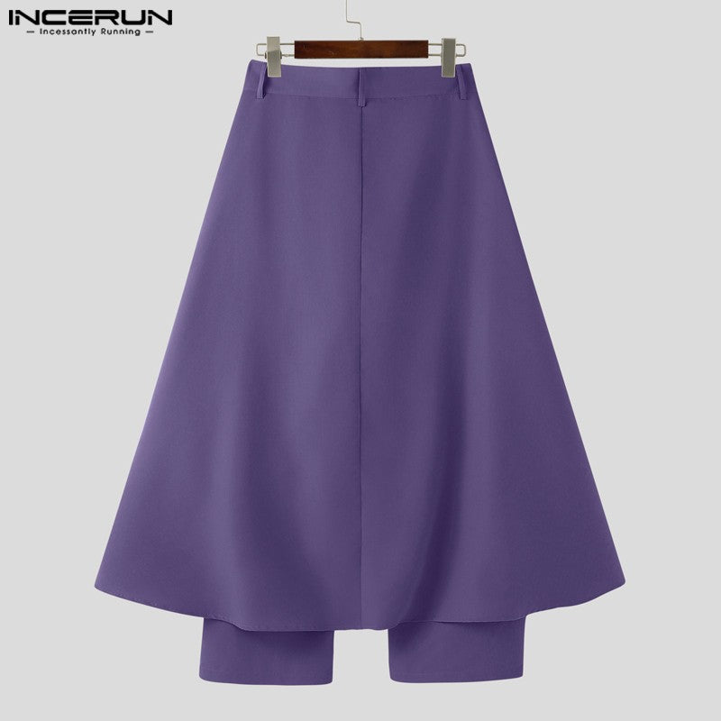 INCERUN Men Irregular Pants Solid Color Button Joggers Loose Casual Trousers Men Streetwear 2025 Fashion Male Long Pants S-5XL