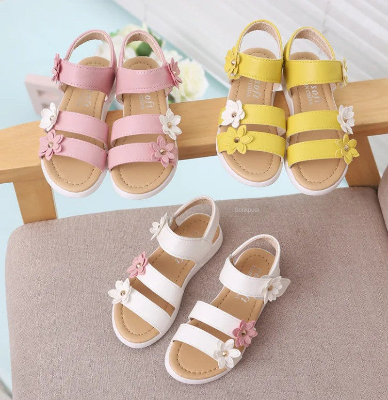 Girls Sandals Gladiator Flowers Sweet Soft Children Beach Shoes Kids Summer Floral Sandals Princess Fashion Cute High Quality