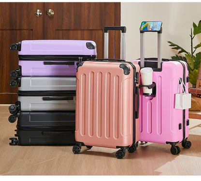 Mala de Viagem com Rodas de 20-28 Polegadas com Suporte para Copo e Celular – Companheira Essencial de Viagem para Segurança