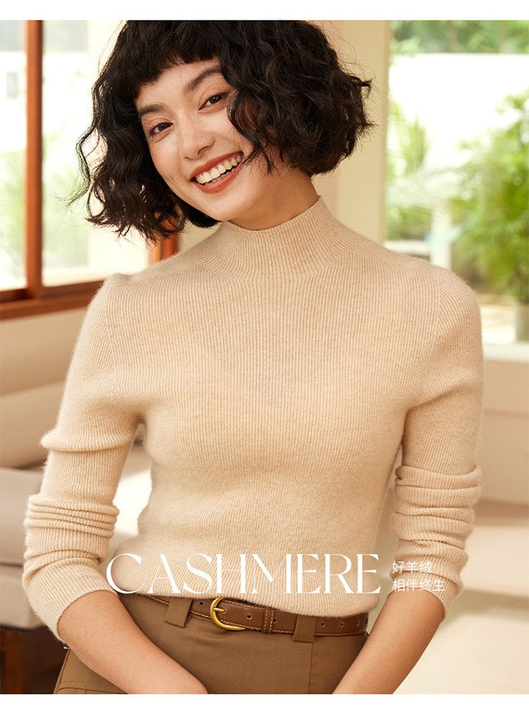 Autumn and winter new women's 100% pure cashmere semi high neck pullover sweater knitted slim fit hot selling women's top