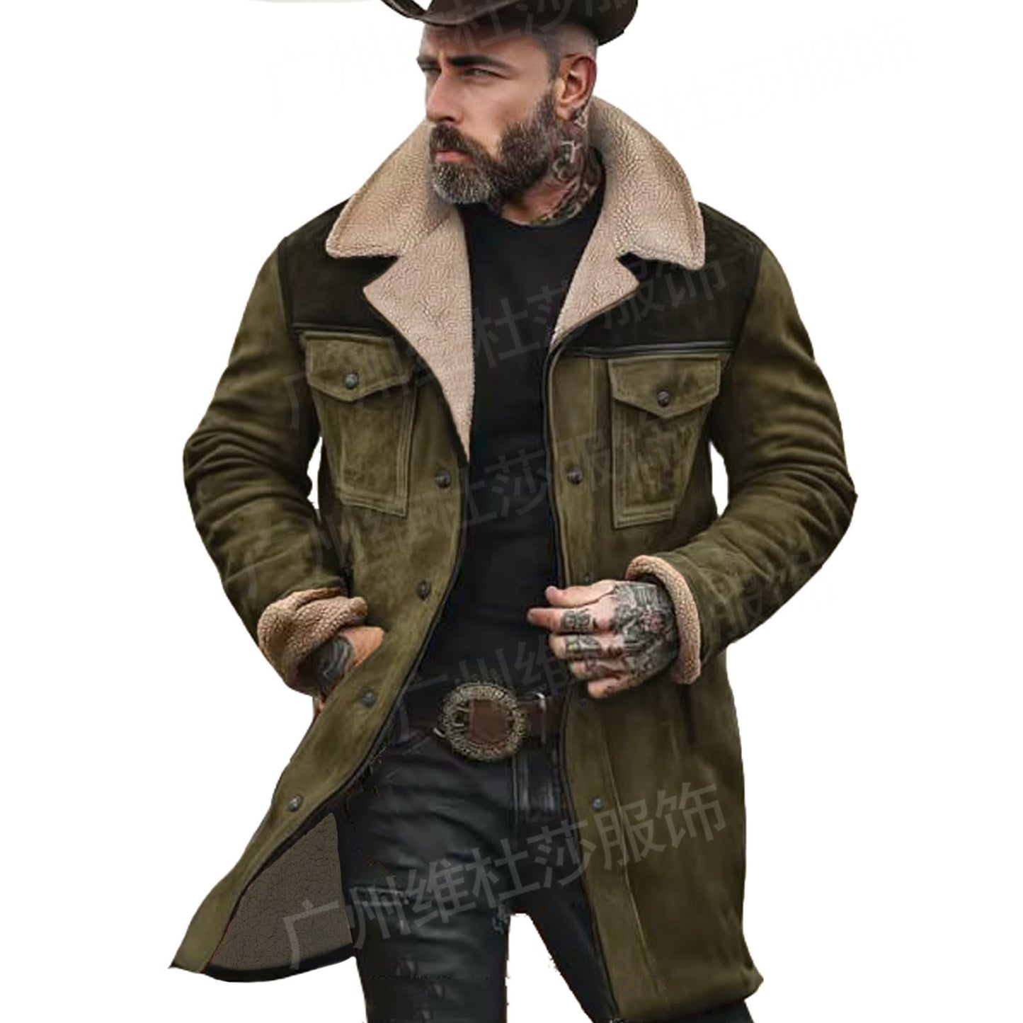 Autumn and Winter Mens Suede Color Matching Jacket Multi-pocket Zipper Coat for Men