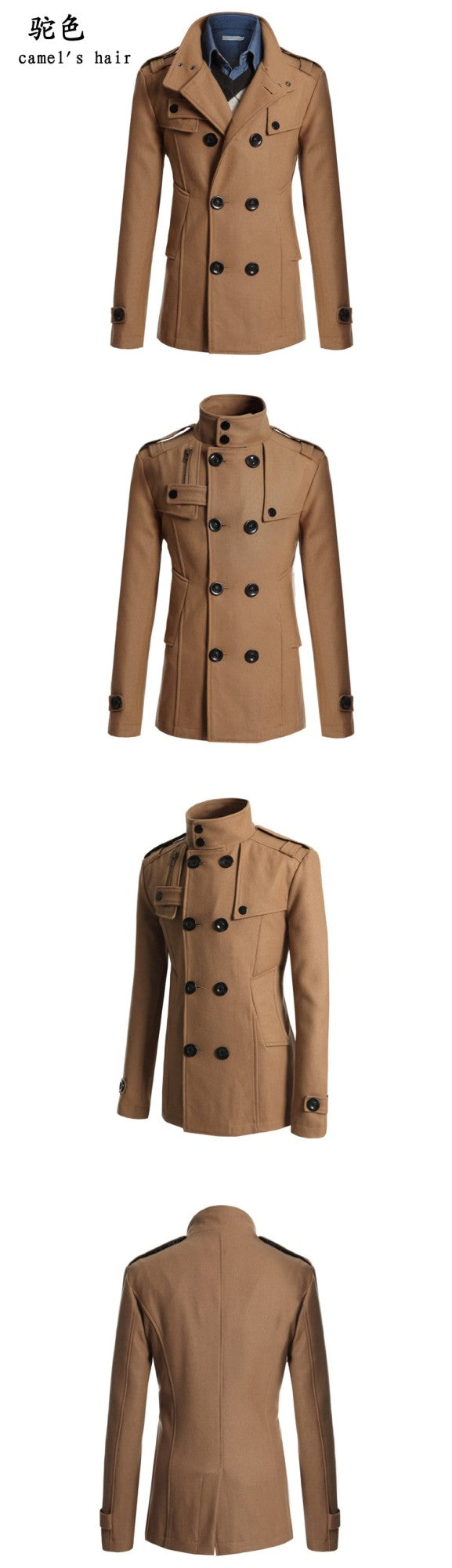 Men's Wool Blend Overcoat, Mid-Length Trench Coat Man, Autumn And Winter Mans Slim Fit Overcoat