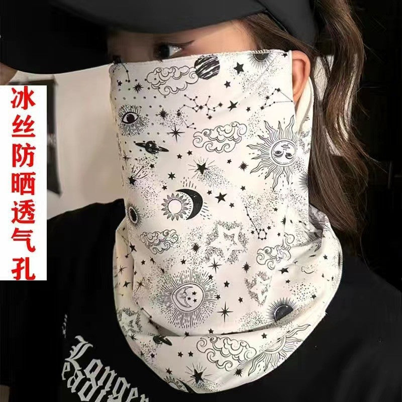 2025 Ear Hanging Sunscreen Mask for Men, Full Face Cashew Sunscreen with Perforated Neck Protection, Riding Face Towel for Moto