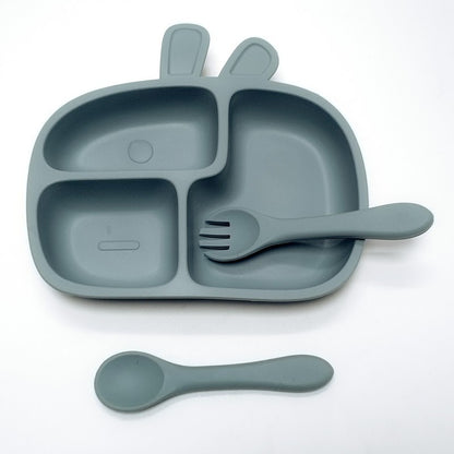 3pcs Children's silicone dinner plate set one-piece suction cup complementary plate compartment plate eating training