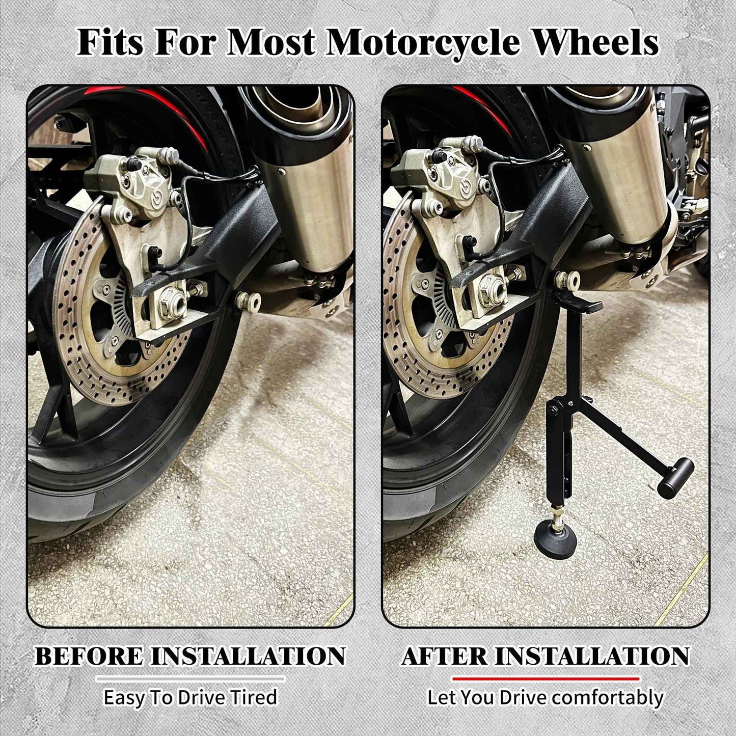 Cavalete de roda que economiza trabalho para motocicletas, suporte de roda universal, levantador de roda, suporte lateral, elevador de quadro do braço oscilante para Harley para Honda