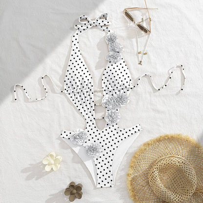 2025 New 3D Flowers One Piece Swimsuit Women Solid Sexy Hollow Out Swimwear Tropical Summer Beachwear Bathing Suit Bodysuit