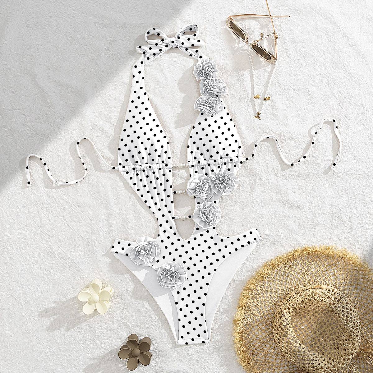 2025 New 3D Flowers One Piece Swimsuit Women Solid Sexy Hollow Out Swimwear Tropical Summer Beachwear Bathing Suit Bodysuit