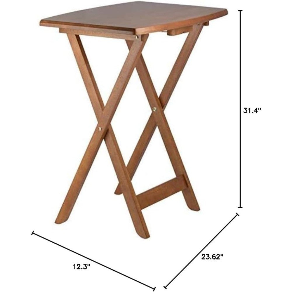 24" W x 12" D Transitional Oversized Solid Wood Snack Table Set with Storage Stand, Curved Sides, Rounded Corners, X-Frame Base