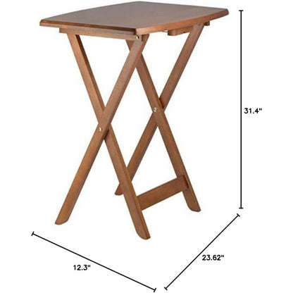 24" W x 12" D Transitional Oversized Solid Wood Snack Table Set with Storage Stand, Curved Sides, Rounded Corners, X-Frame Base