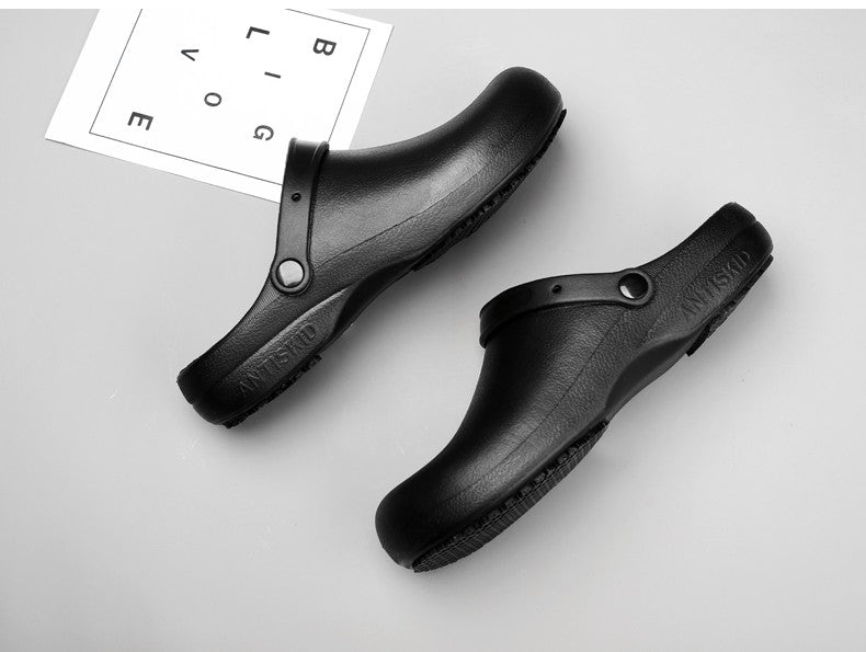 Pure Black Anti Skid Rubber Sandals Chef Shoes Kitchen Cook Waterproof Garden Shoes Clogs Without Holes Plus Big Size 47 48 49