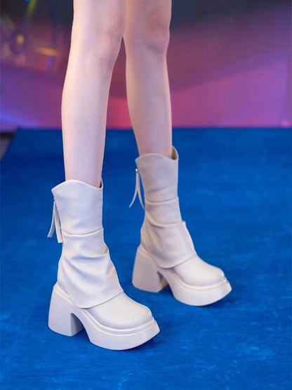 Autumn and winter new waterproof platform thick heeled fashion boots with thick sole height increasing short tube slimming boots