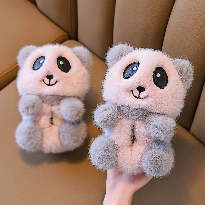 Cute panda children's slippers girls indoor slip on shoes, 2025 cartoon animal fur slippers house children flip flops