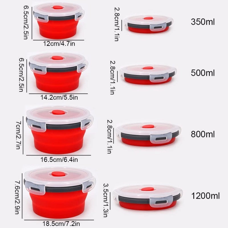 Silicone Folding Lunch Box with Lid Portable Picnic Camping Bowl Set Kitchen Tableware Kit Foldable Fruit Salad Folder Bento Box