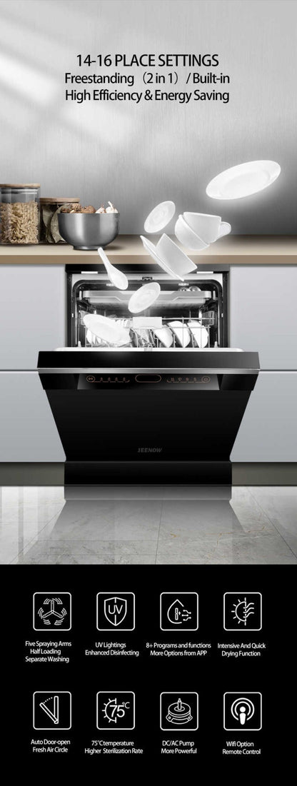 Stainless Steel Dishwasher, 8 Program Freestanding Dish Washing Machine, 598x600x845mm Premium Electric Kitchen Appliance