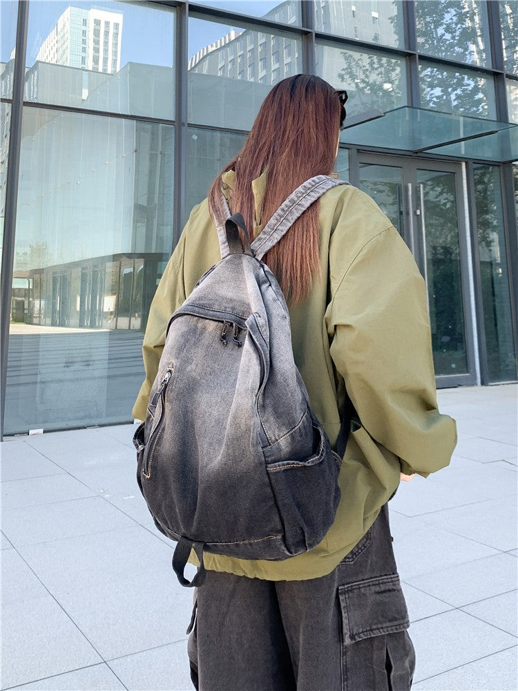 Men's and Women's Backpacks, Student Schoolbags, Large-Capacity Washed Denim Bags