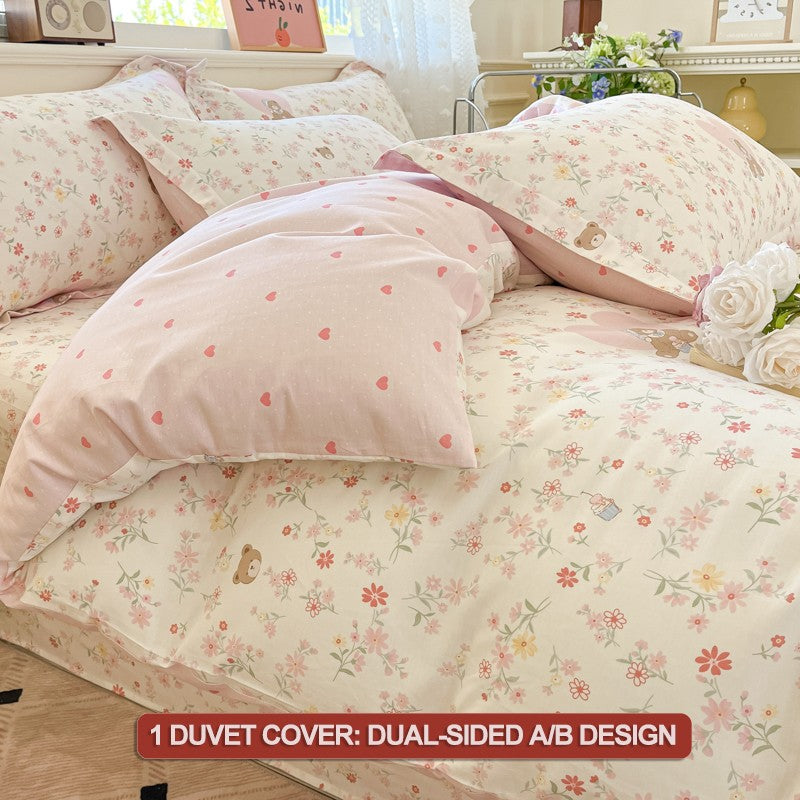 Bedding Set 100% Cotton Duvet Cover Set 3pcs Twin/Full Cartoon Print | Hypoallergenic, 1 Duvet Cover 2 Pillowcases, No Shrink
