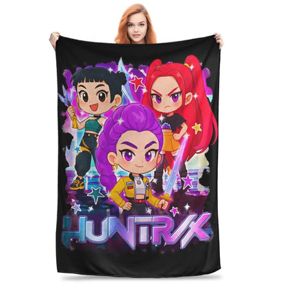 Kpop Demon Hunters Huntrix Plush Blanket Students Flannel Throw For Couch Chair Sofa Bed Super Warm Quality Bedspread