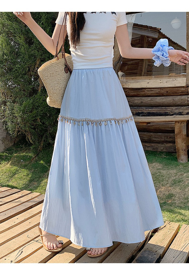 Casual High Waist Chic Pleated Skirts Korean Fashion bohemian dress Basics A-line Plus Size Clothing