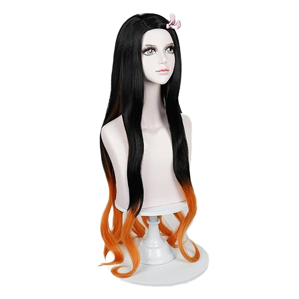 Peruca Sintética de Alta Qualidade para Cosplay de Anime Demon Slayer Kamado Nezuko, Cabelo Cacheado Longo de 81 cm, para Halloween, Carnaval, Festa Diária