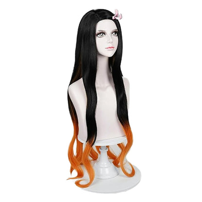 Peruca Sintética de Alta Qualidade para Cosplay de Anime Demon Slayer Kamado Nezuko, Cabelo Cacheado Longo de 81 cm, para Halloween, Carnaval, Festa Diária