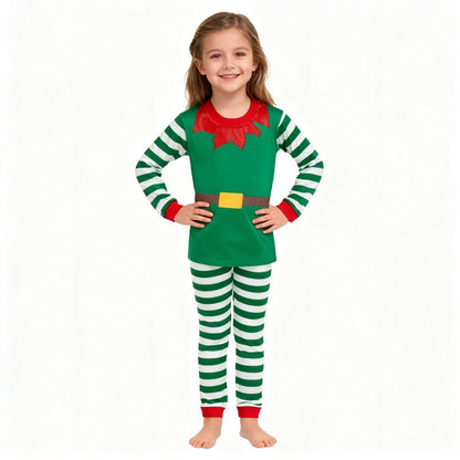 Boys Girls Christmas Pajamas Set Children Elf & Santa Costumes Baby Pijama Kids Long Sleeve Striped Pants Sleepwear For Xmas