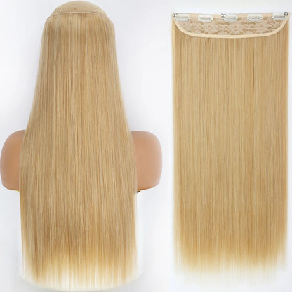 Extensão de Cabelo Liso Comprido de Fibra Sintética Resistente ao Calor com 5 Clipes 22"32" Preto Castanho Loiro