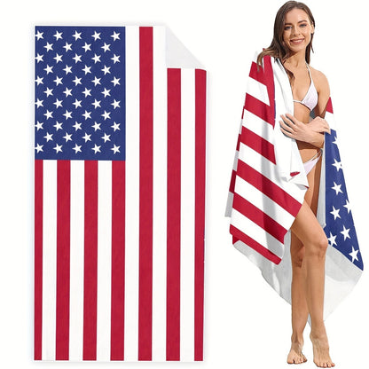 American flag pattern oversized beach towel, quick-drying bath towel, suitable for outdoor swimming, gym and camping