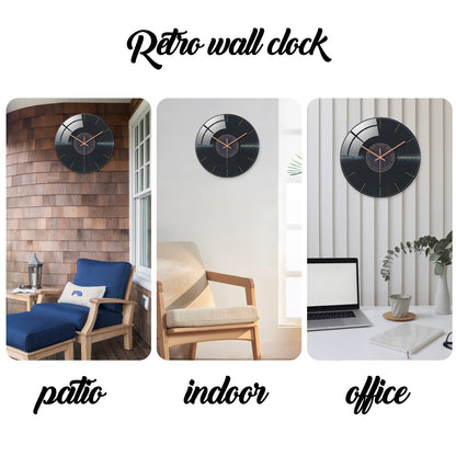 Creative Music Element Vinyl Record Pattern Tempered Glass Wall Clock Living Room Bedroom Kitchen Home Decoration Wall Clock Silent Quartz Clock Holiday Gift 12 Inches 14 Inches 16inch (Without Batteries)