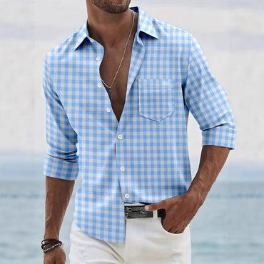 Men's red plaid shirt formal shirt long sleeve fashion casual vacation summer spring and autumn lapel 3d printing shirt