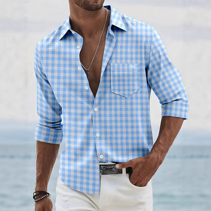 Men's red plaid shirt formal shirt long sleeve fashion casual vacation summer spring and autumn lapel 3d printing shirt