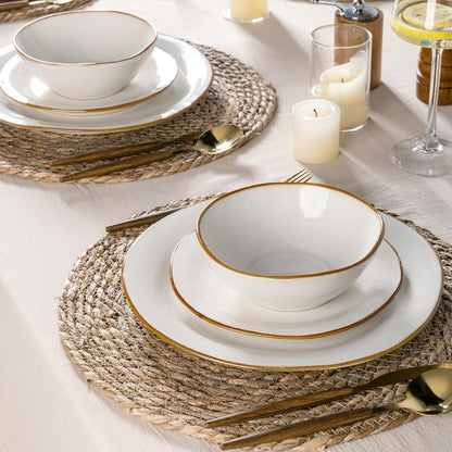 Handmade Stoneware Ceramic Dinnerware Set with Reactive Glaze for Dining Room Use Scratch Resistant Plates and Bowls Set Suitab