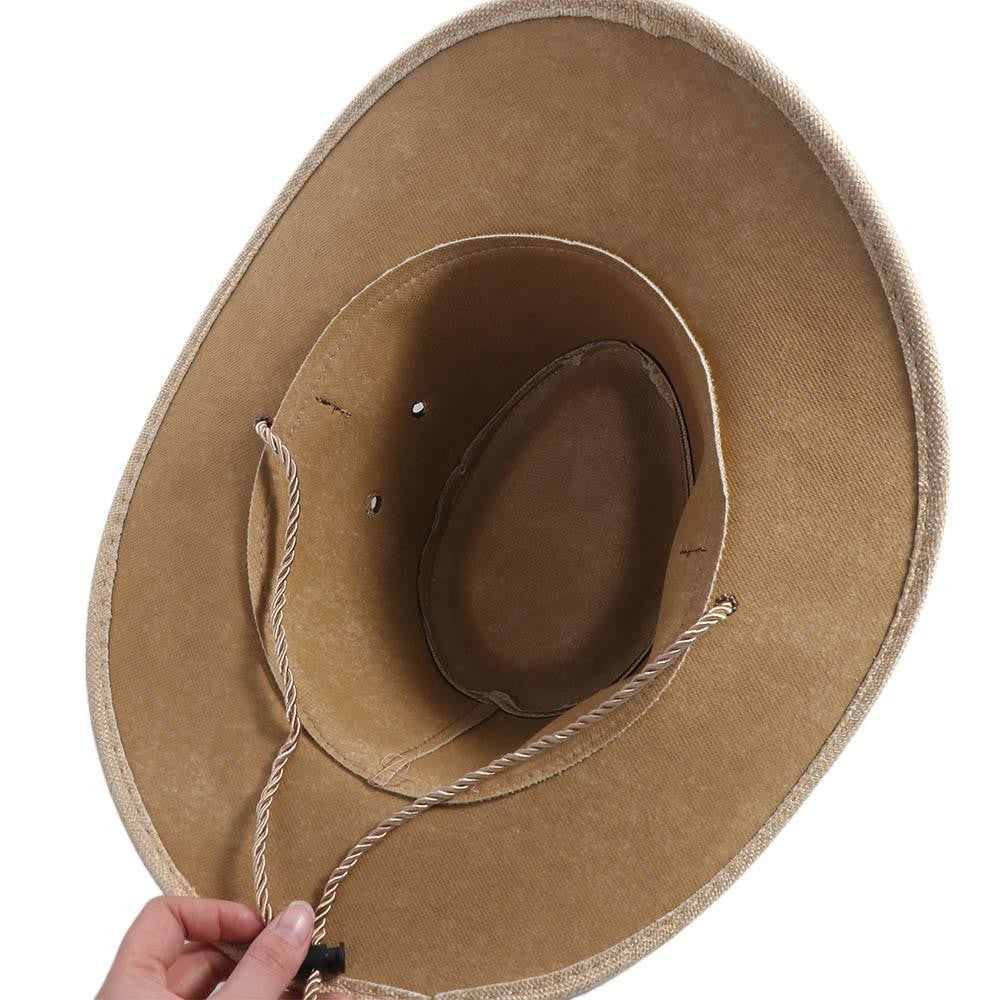 Cool Linen Western Cowboy Hat Wide Brim Beach Cap Summer Sun Hat Climbing Hat Outdoor Visor Cap Beach Sunscreen Cap Holiday