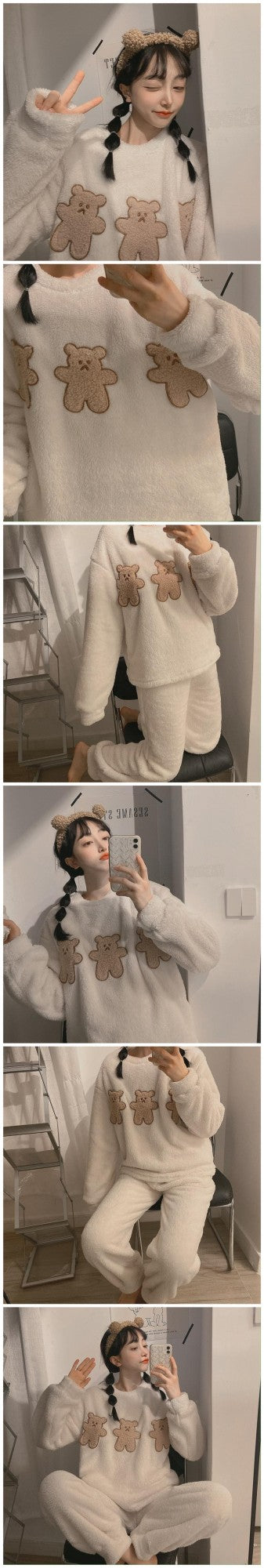 2pcs/Set Women's Pajamas Winter Facecloth Long-Sleeved Padded And Thickened Warm Student Pajamas Homewear Suit Bear Girls Clothe