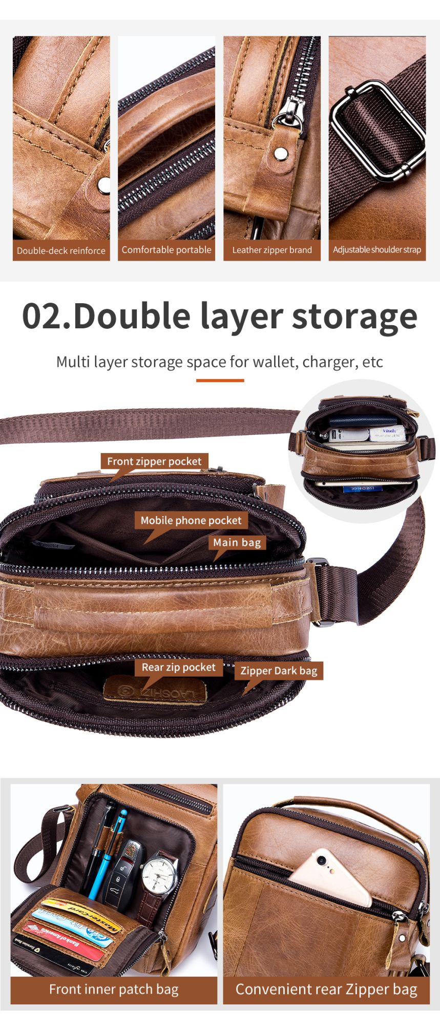 Brand 100% Genuine Leather Men's Shoulder Bags Messenger Bag for Men Crossbody Bags new Small Man Designer Handbag Bolso Male