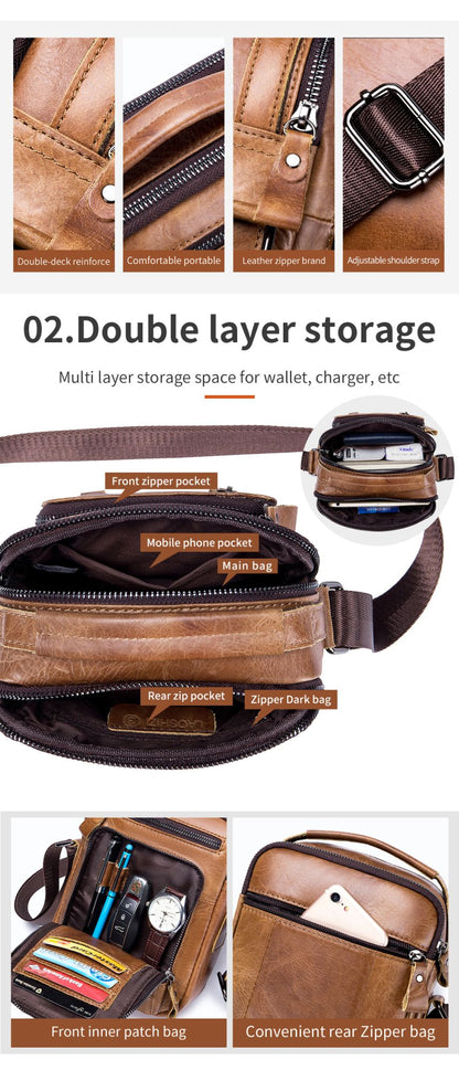 Brand 100% Genuine Leather Men's Shoulder Bags Messenger Bag for Men Crossbody Bags new Small Man Designer Handbag Bolso Male