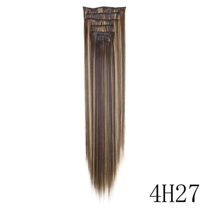 LANSA 7Clips Aplique de Cabelo Sintético Liso Comprido de Encaixe Extensões de Cabelo de Encaixe Cheveux Clipe Fibra Natural de Alta Temperatura Preto Marrom Peça de Cabelo