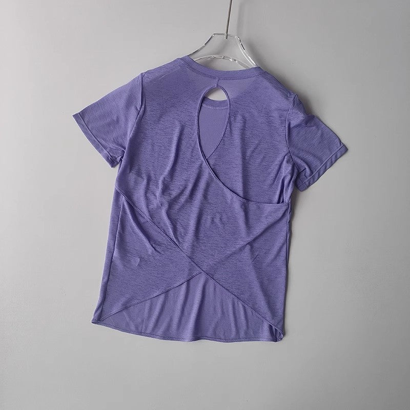 Women's Tight Sports T-shirt Quick Dry Short Sleeve Yoga T-shirt Pilates Fitting Fitness Back Hollow Out Running T-shirt