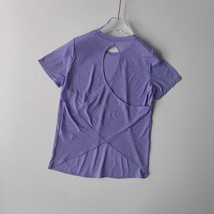 Women's Tight Sports T-shirt Quick Dry Short Sleeve Yoga T-shirt Pilates Fitting Fitness Back Hollow Out Running T-shirt